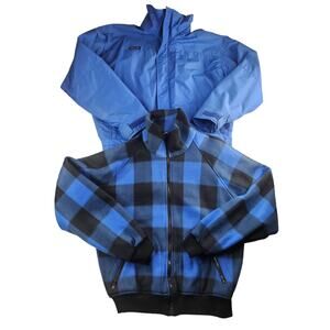 Vintage 90s Columbia 3 in 1 Winter Jacket Mens Large Blue Plaid Fleece Skiing
